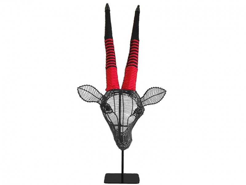 Gemsbok 55cm Wall Hanging - Black with Black and Red Rope